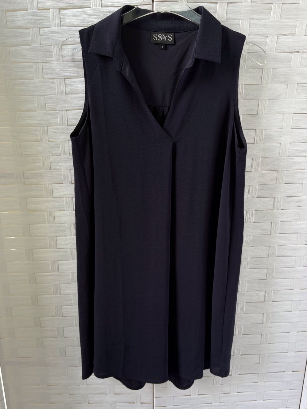 SSYS Small Navy Sleeveless Collar Split V Neckline Lined Office Casual Cruise